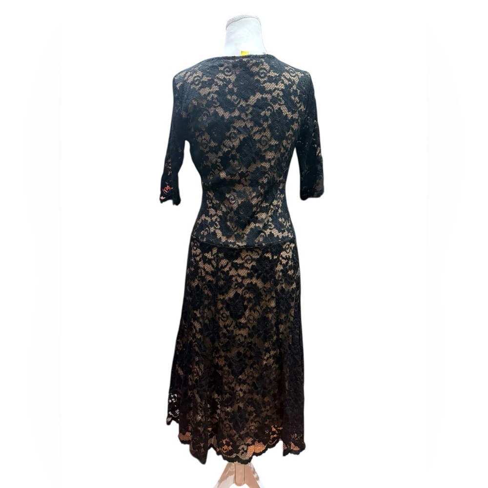 CAbi Black Lace Midi Dress Size Small Sheer Overlay Nude Lining Feminine Gothic - Picture 9 of 12